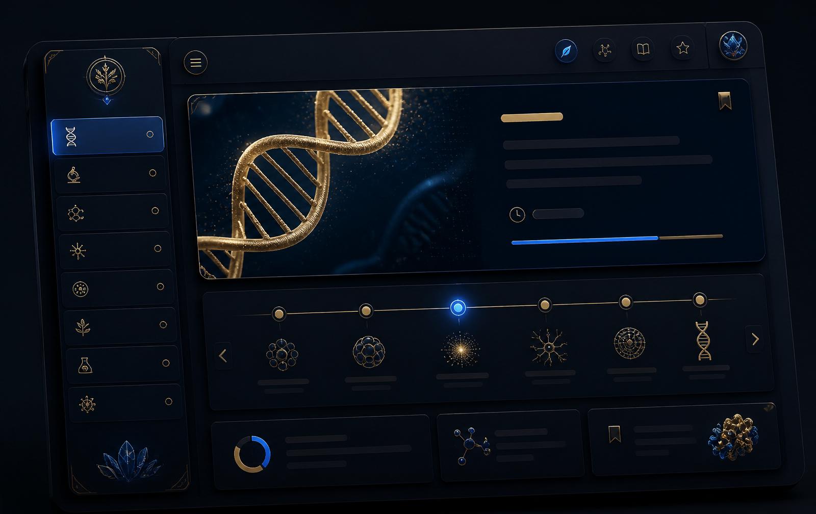 Longevity Lab application preview with sidebar, featured lesson and timeline